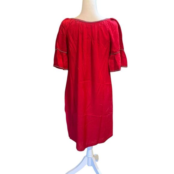 Max Studio Embroidered Rayon Dobby Ruffle Dress Womens Size XS New Red - Picture 3 of 13